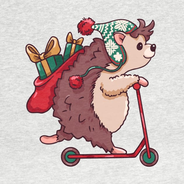 Cute Cartoon Christmas Hedgehog on Scooter by SLAG_Creative